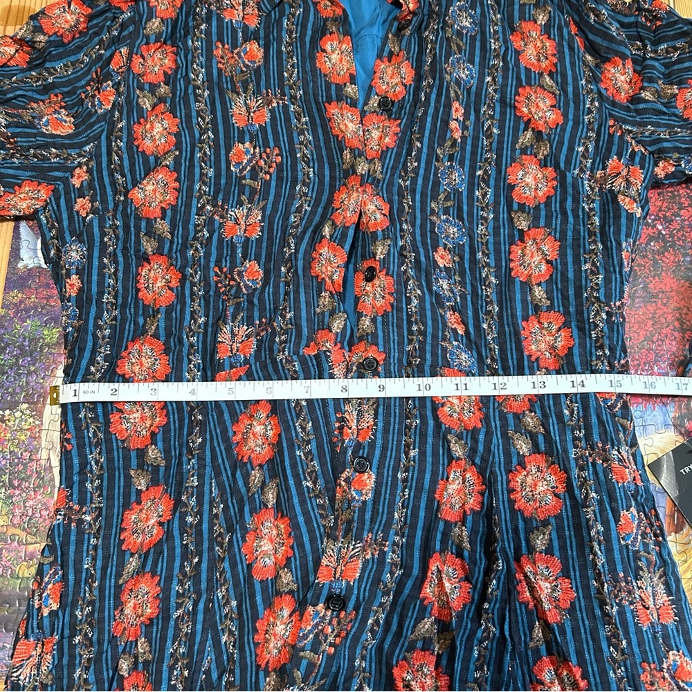 Lulu's Blue and Orange Bishop Sleeve Sundress - Picture 7 of 8